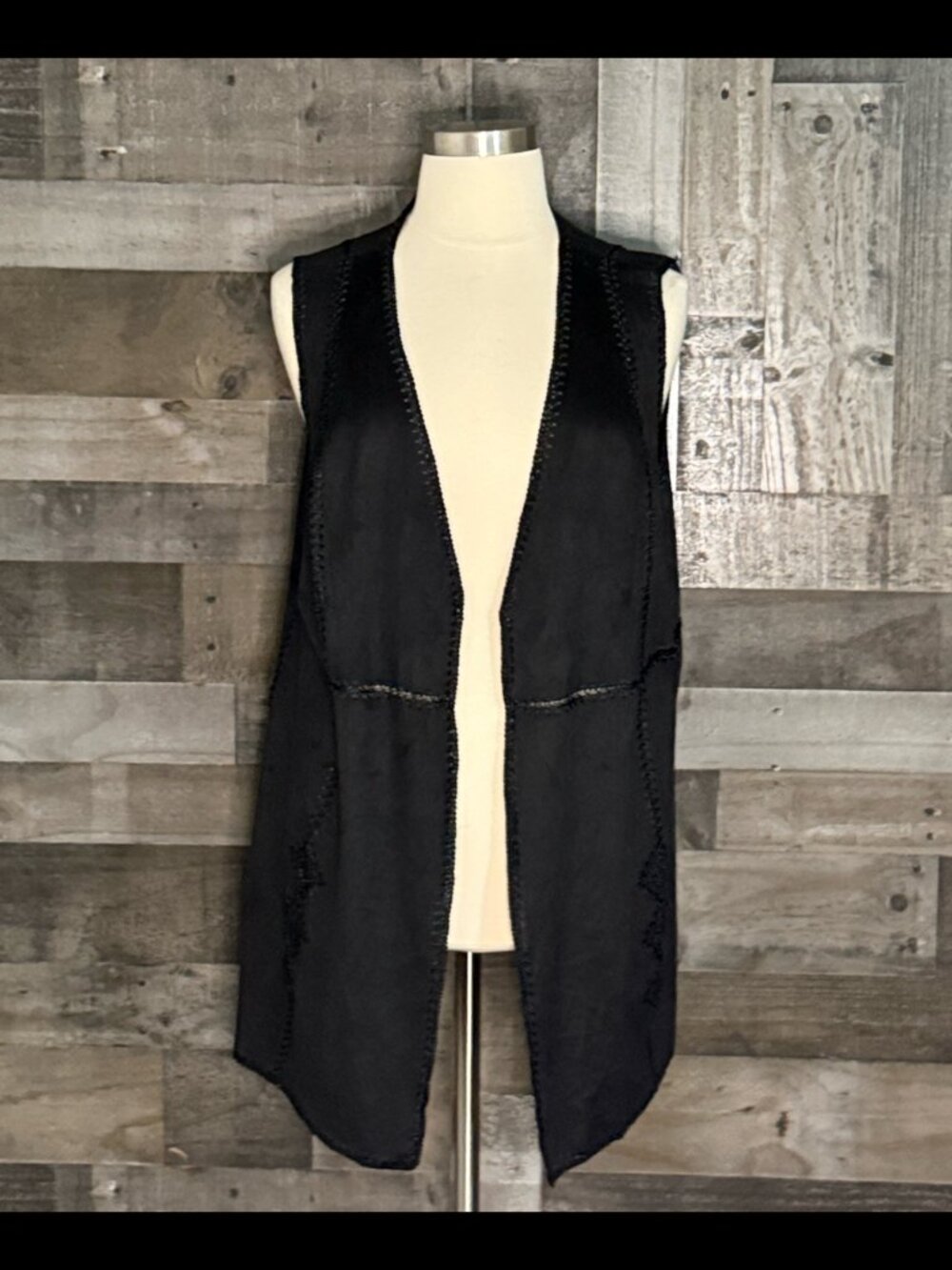 Black faux leather vest 2Xlarge coastal cowgirl western dark feminine bohemian